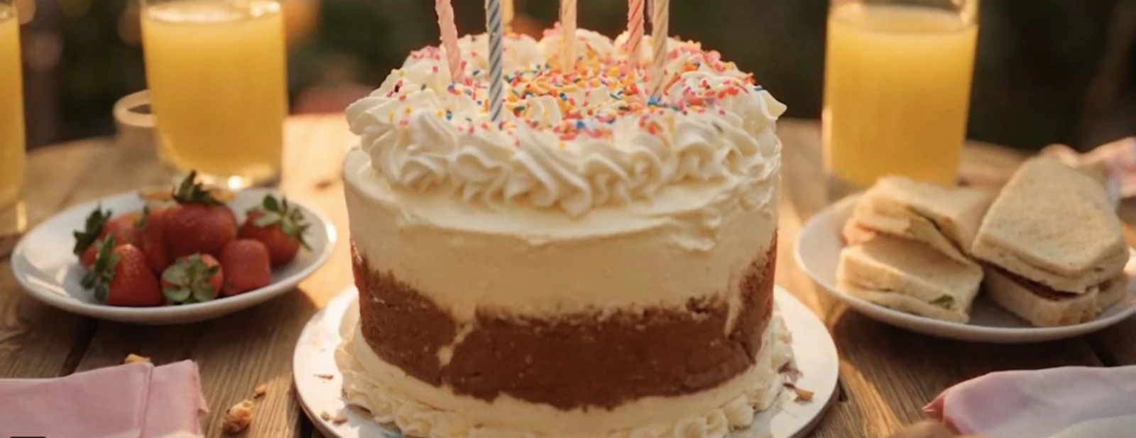 Tarta de cumpleaños con velas sobre una mesa