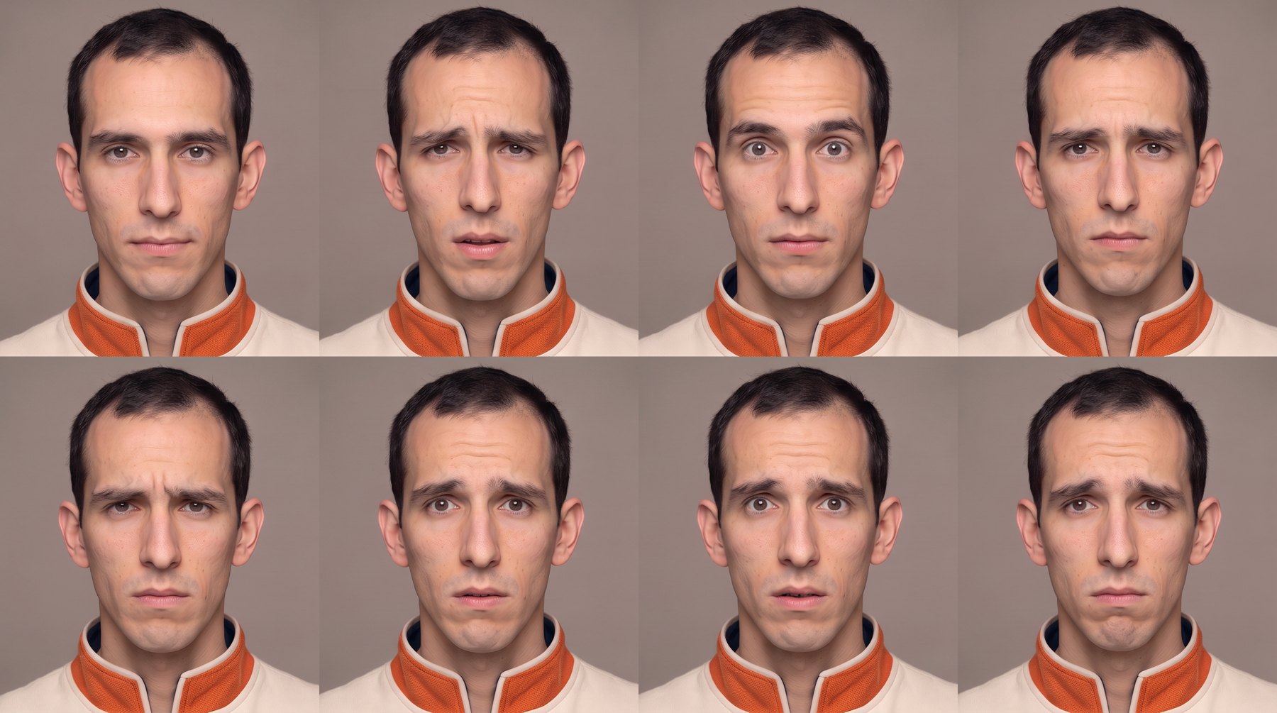 Hoja de emociones con ocho retratos